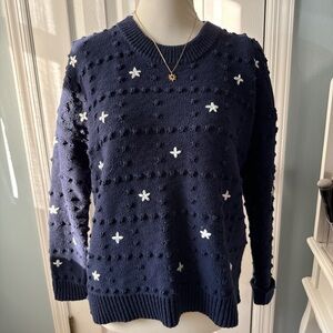 Madewell Navy Sweater with White Floral Details